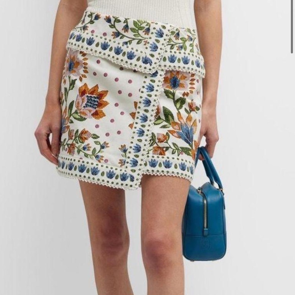 FARM Rio White Skirt with Colorful Floral Embroidery